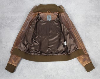 Vintage Y2K Leather Jacket Brown Distressed 2000s Jacket Cropped