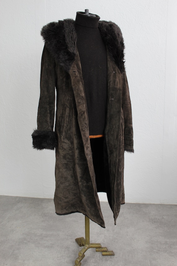 Vintage Suede Coat Y2K Faux Fur Shearling Hooded Leather