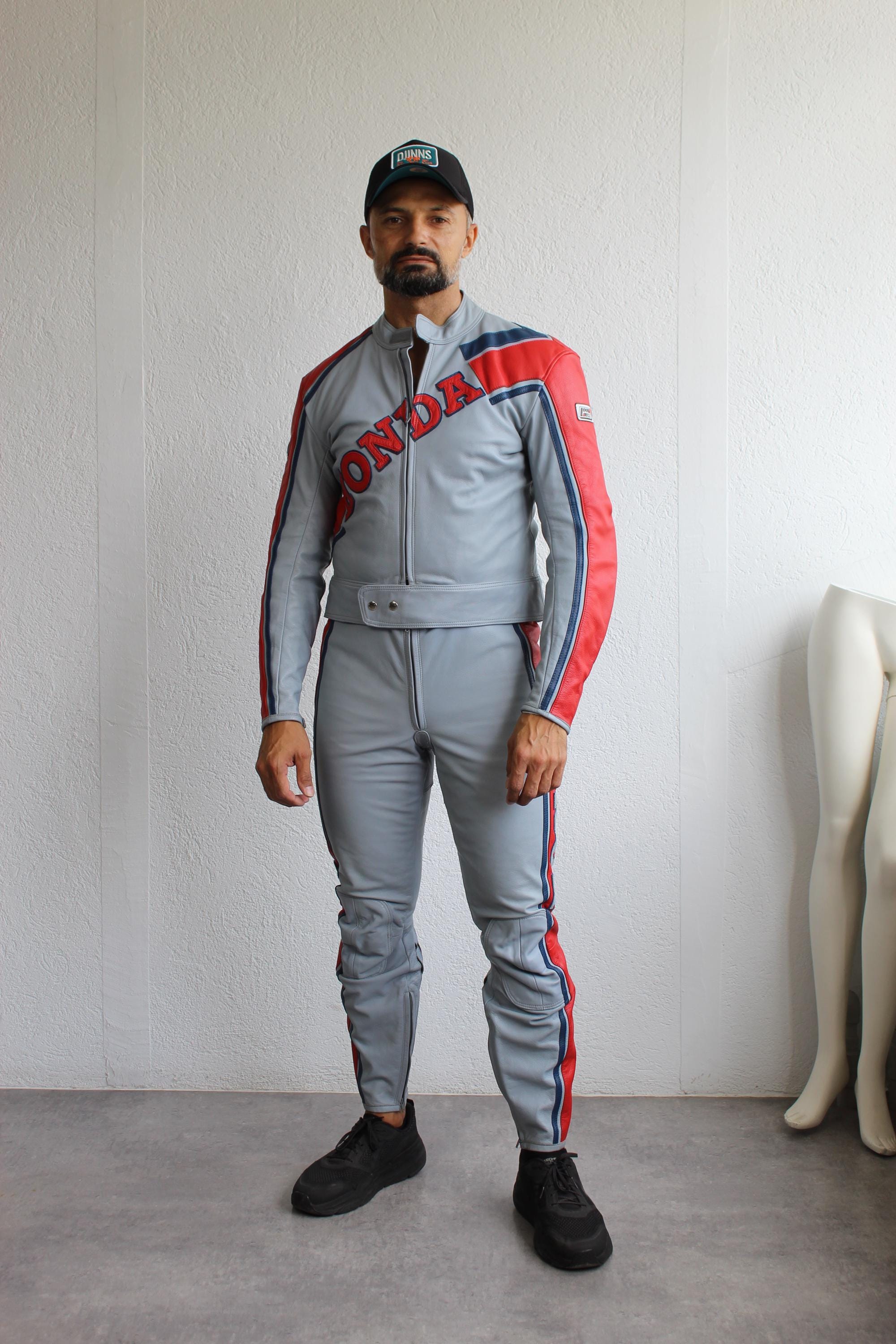 Vintage 90s Honda Leather Motorcycle Racing Suit Jacket Two Piece
