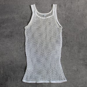 Weißes Mesh-Tanktop aus reiner Baumwolle im 70er-Jahre-Stil, ärmellos, U-Ausschnitt, Party, Rave, Retro, Laufen, Workout, durchsichtig, Vintage-Größe, klein/mittel
