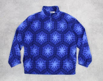 Pullover in pile Fila vintage da uomo taglia L/XL maglione caldo in pile pile con zip a un quarto completo invernale sci blu viola