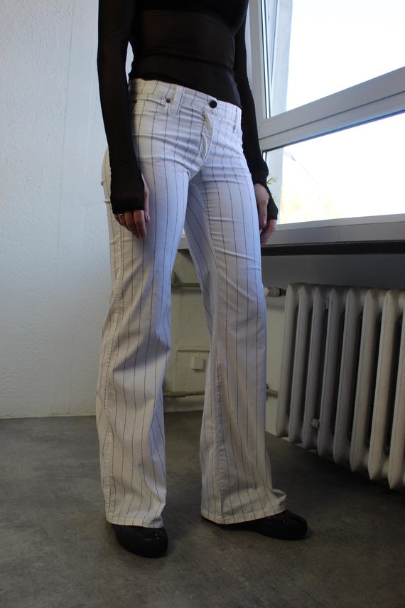 Armani White Pinstripe Bell Bottoms Y2k Flare Pants Bellbottom