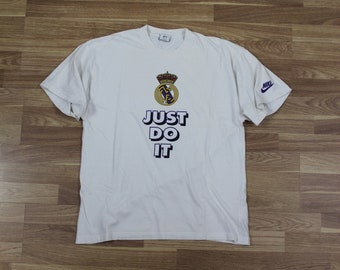 Real Madrid Camiseta 90s Camiseta de Fútbol Nike Futbol Just do it Camiseta Blanca Camiseta Manga Corta Gráfica 80s Ropa Deportiva 1990s España Vintage Grande