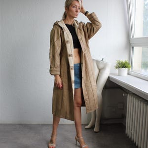 70-tals shearling läderkappa med huva 1970-tals lapptäcke med huva Vinterytterkläder Damstorlek L/XL