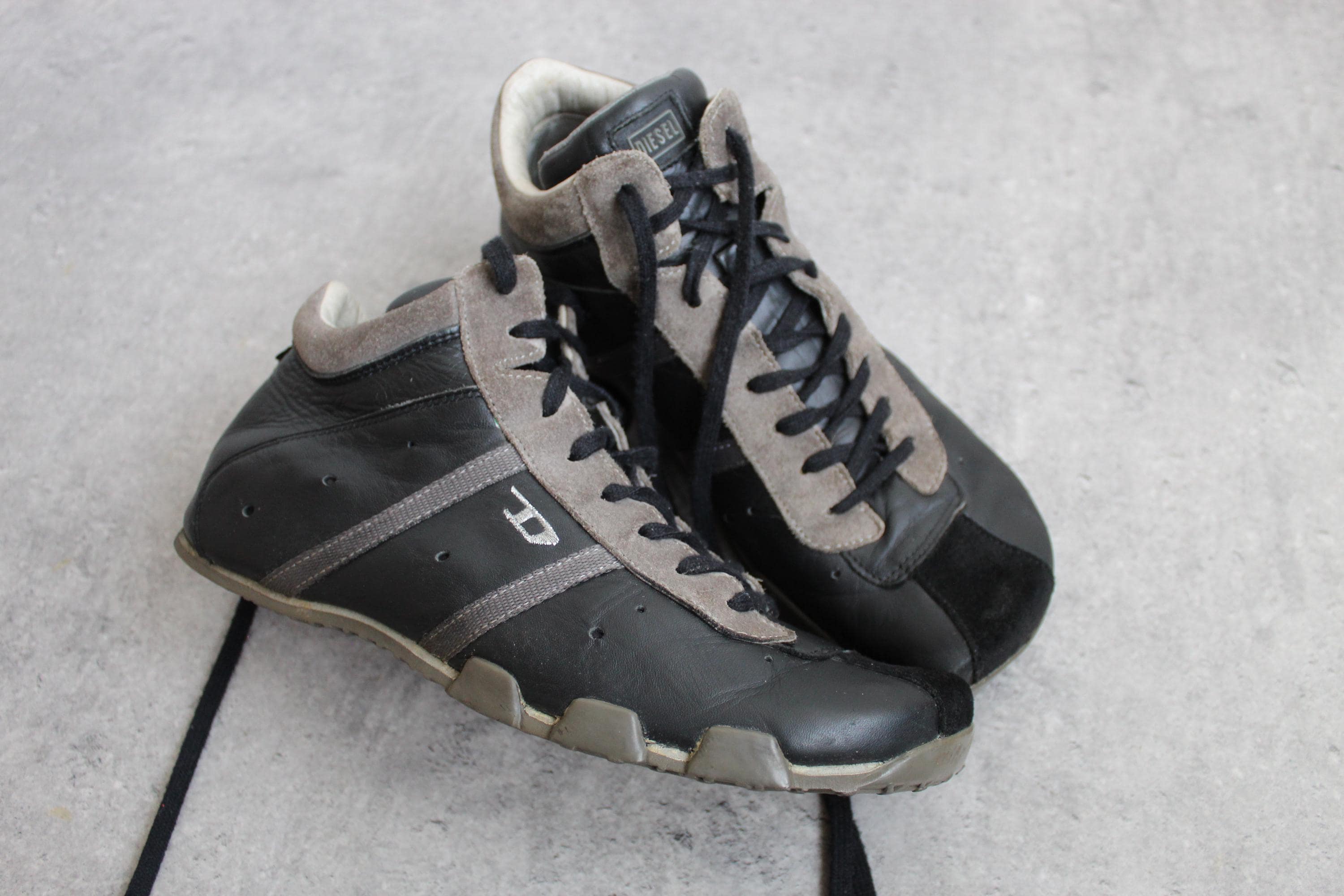 Y2K Diesel Square Black Leather Sneakers Boots EU41 UK8 US10 - Etsy