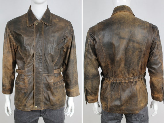 Distressed Brown Leather Jacket 1980s Patina Leather Zip Parka Vintage Retro Motorcycle Mens Jacket Benjamin Faded Pockets Coat Size M 50 - Etsy Distressed Brown Leather Jacket 1980s Patina Leather Zip Parka Vintage Retro Motorcycle Mens Jacket Benjamin Faded Pockets Coat Size M 50 - Etsy