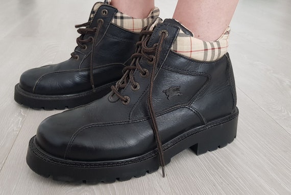 Vintage Burberrys Shoes Black Boots Burberry Nova Check Burberry s Designer Vintage Combat Military Boot Burberry Plaid EU 40 UK 7 US 9 Etsy