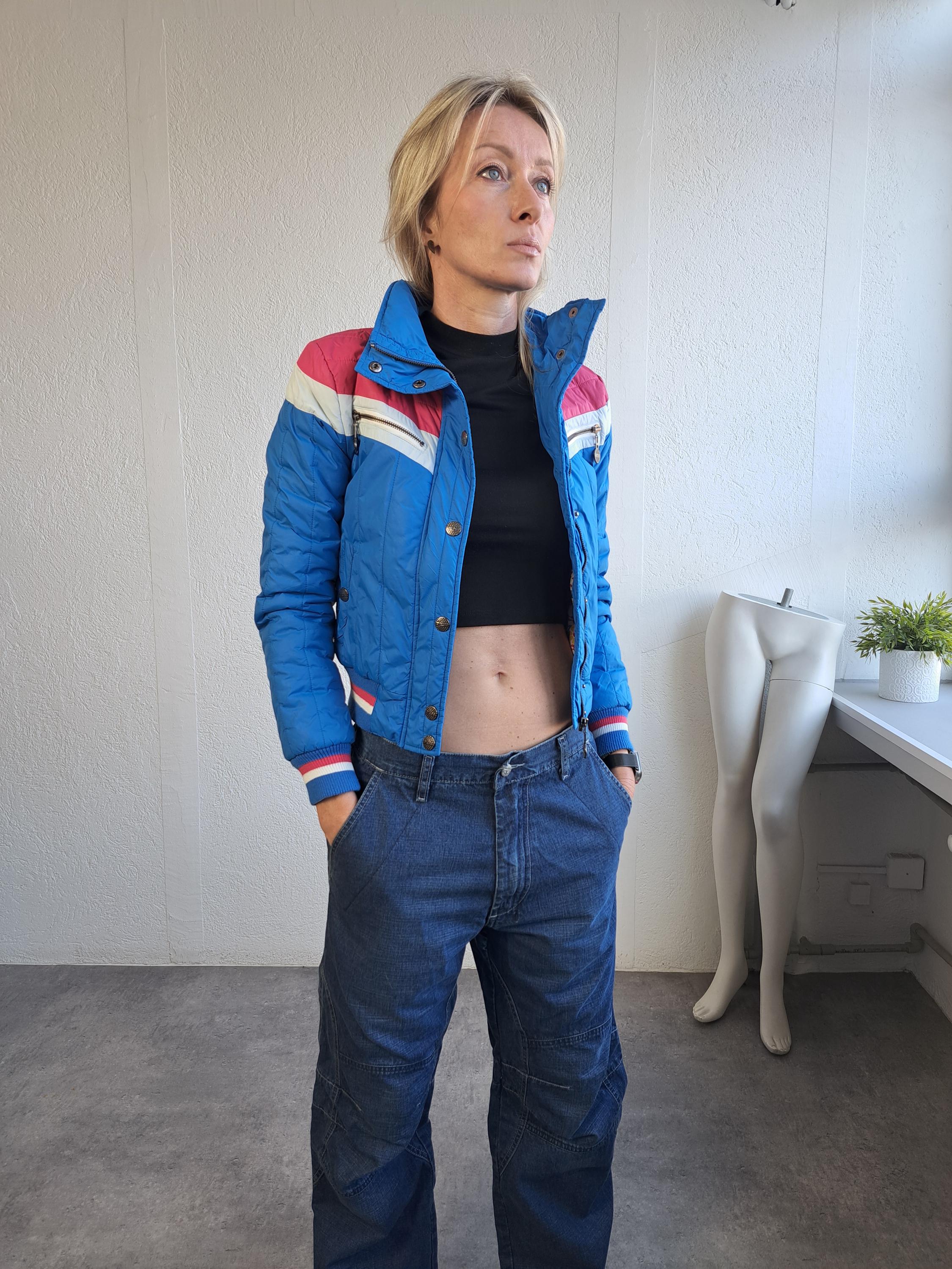 Diesel Bomber Nylon Jacket Y2k High Neck Blue Pink Fitted Cropped