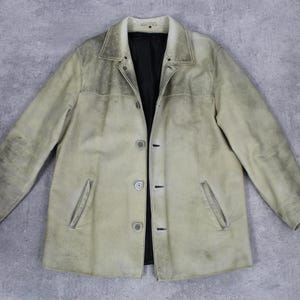 Veste en cuir vieilli vintage Y2k Boxy Gris Beige