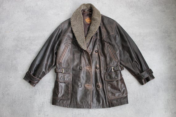 Vintage Petroff Leather Jacket 80s Distressed Brown Leather Biker