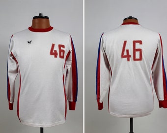 70s Soccer Jersey long sleeve 1970s Shirt White Red Blue