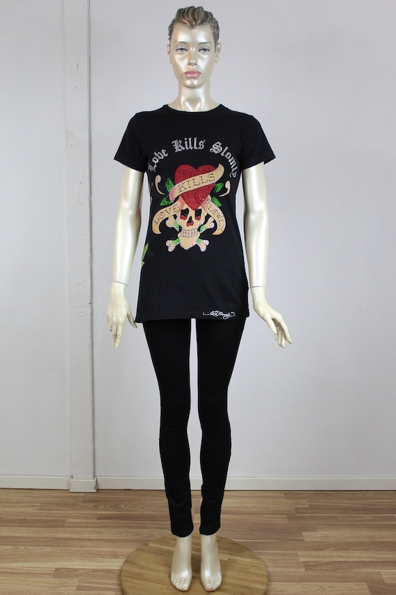 ED Hardy T-shirt Y2k Love Kills Slowly Skull Heart Tattoo Artwork