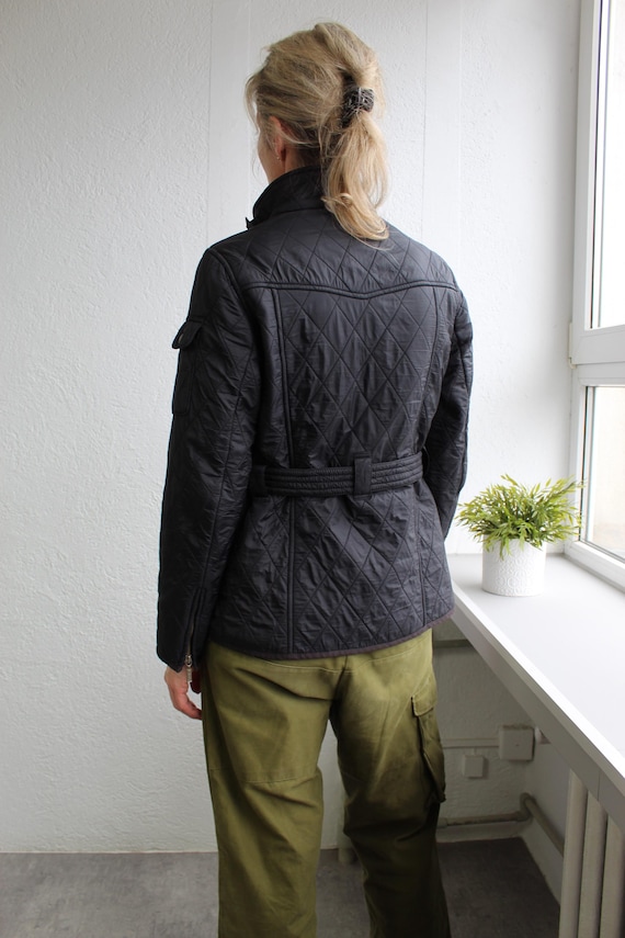 Barbour International Polarquilt Red Lining Quilted Belted Black