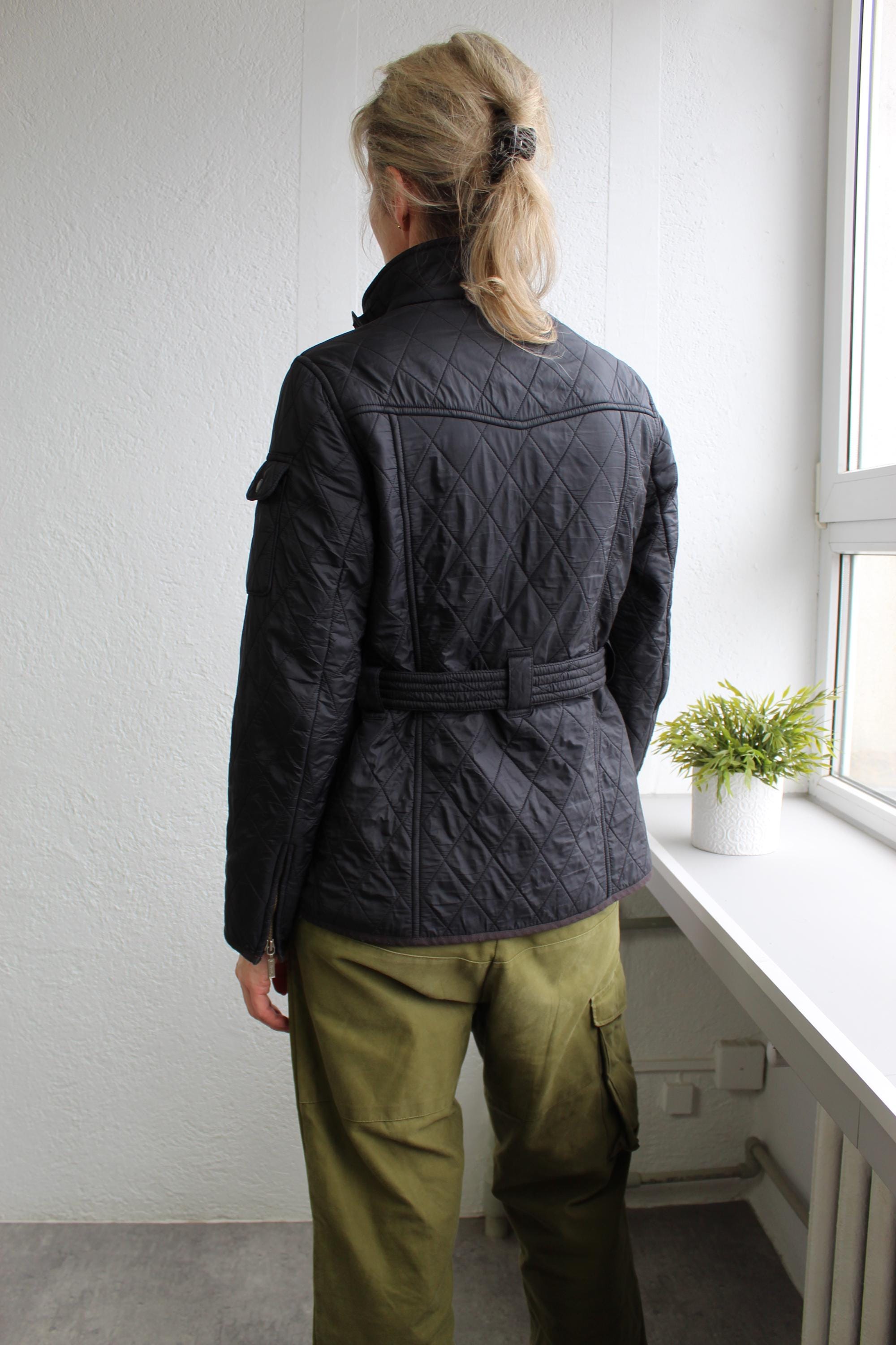 Barbour International Polarquilt Red Lining Quilted Belted Black