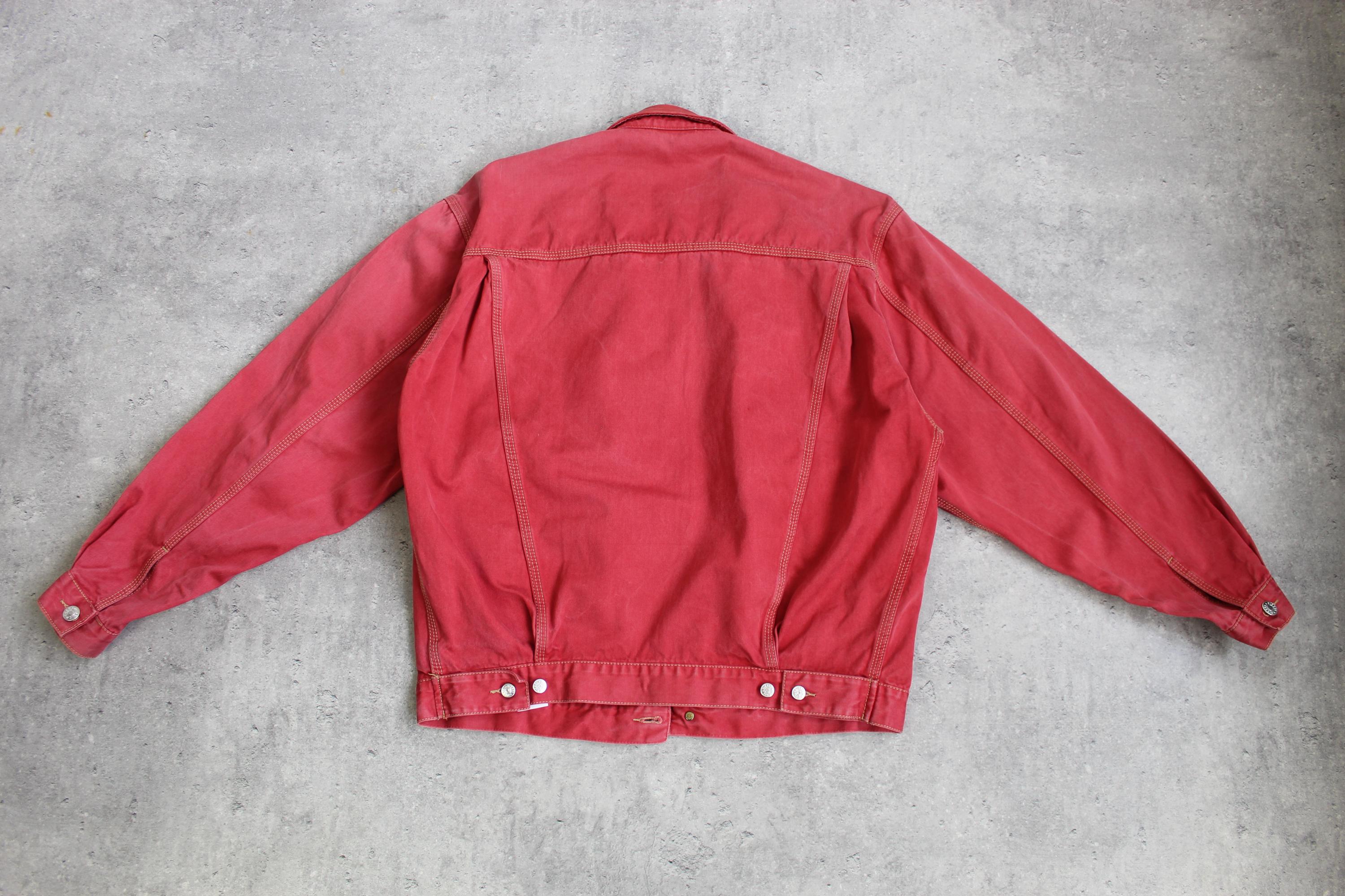 90s Diesel Red Denim Jacket Vintage Oversized Trucker Workwear