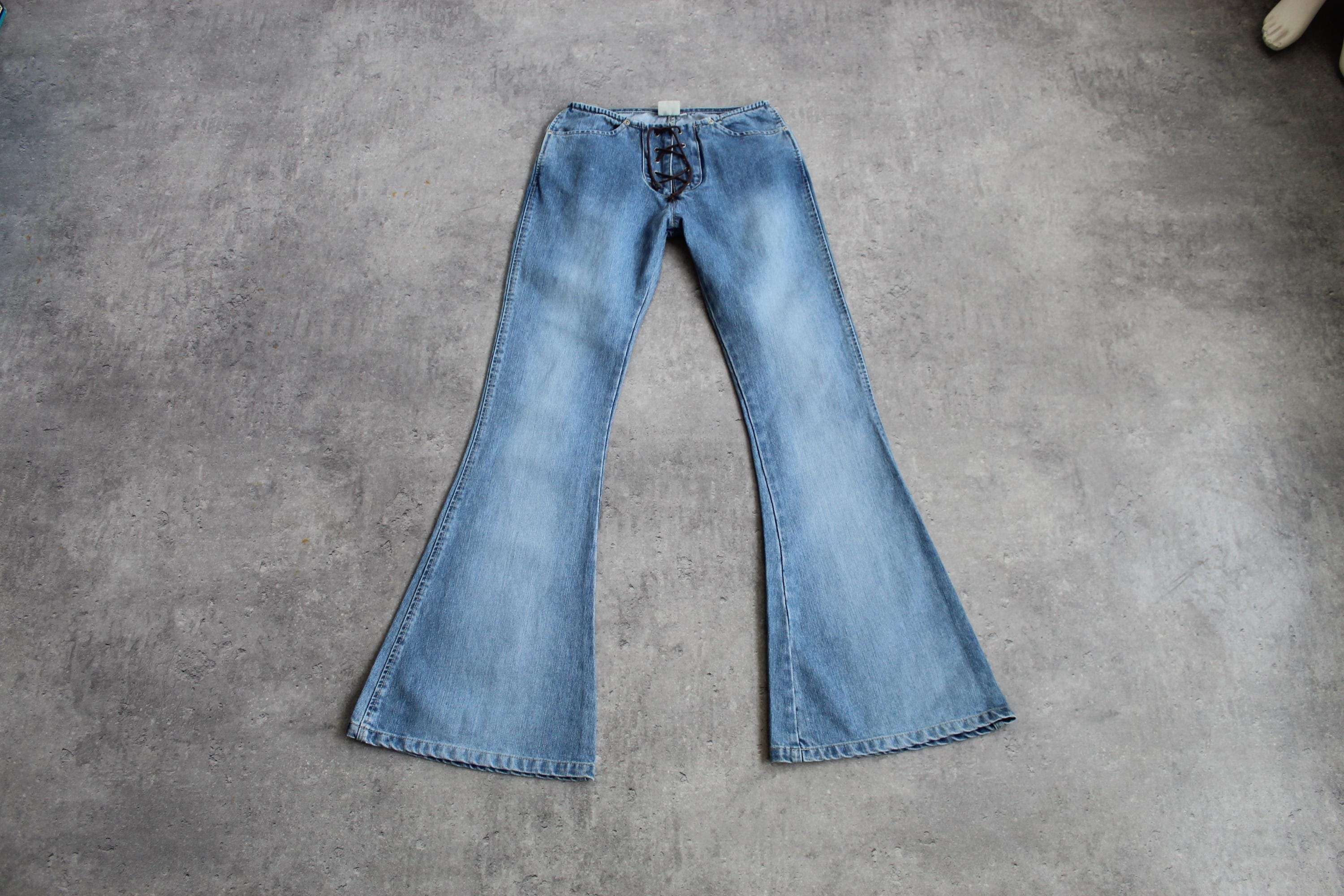 00s archive lace up flare denim Y2K swag Vintage Lace Up Flare 
