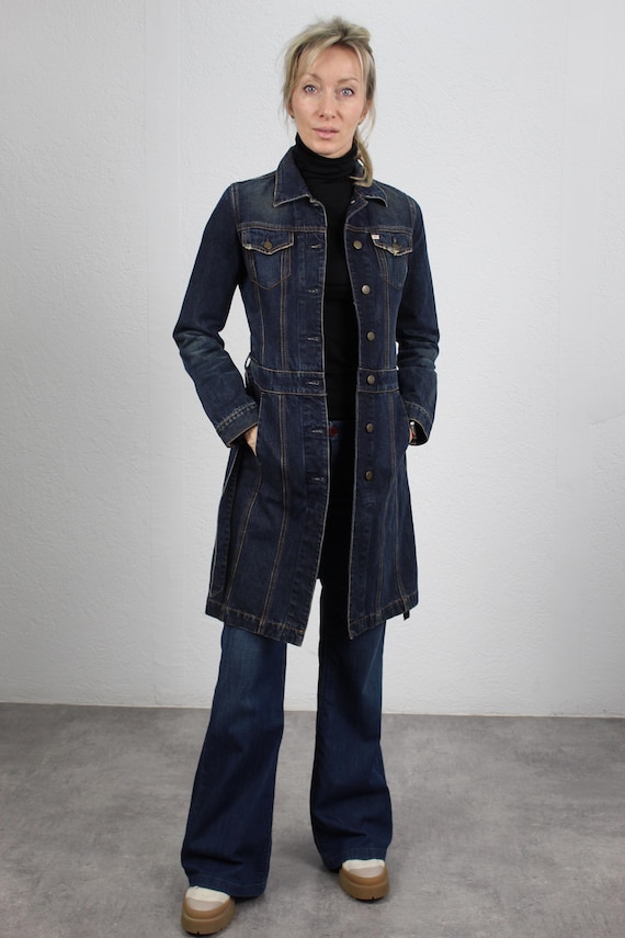 Vintage Y2k Miss Sixty Denim Dark Wash Trench Coat 00s Coat Jean