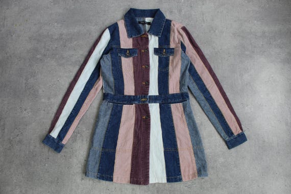 Denim Patchwork Blue Pink Jacket Striped Multicol… - image 5