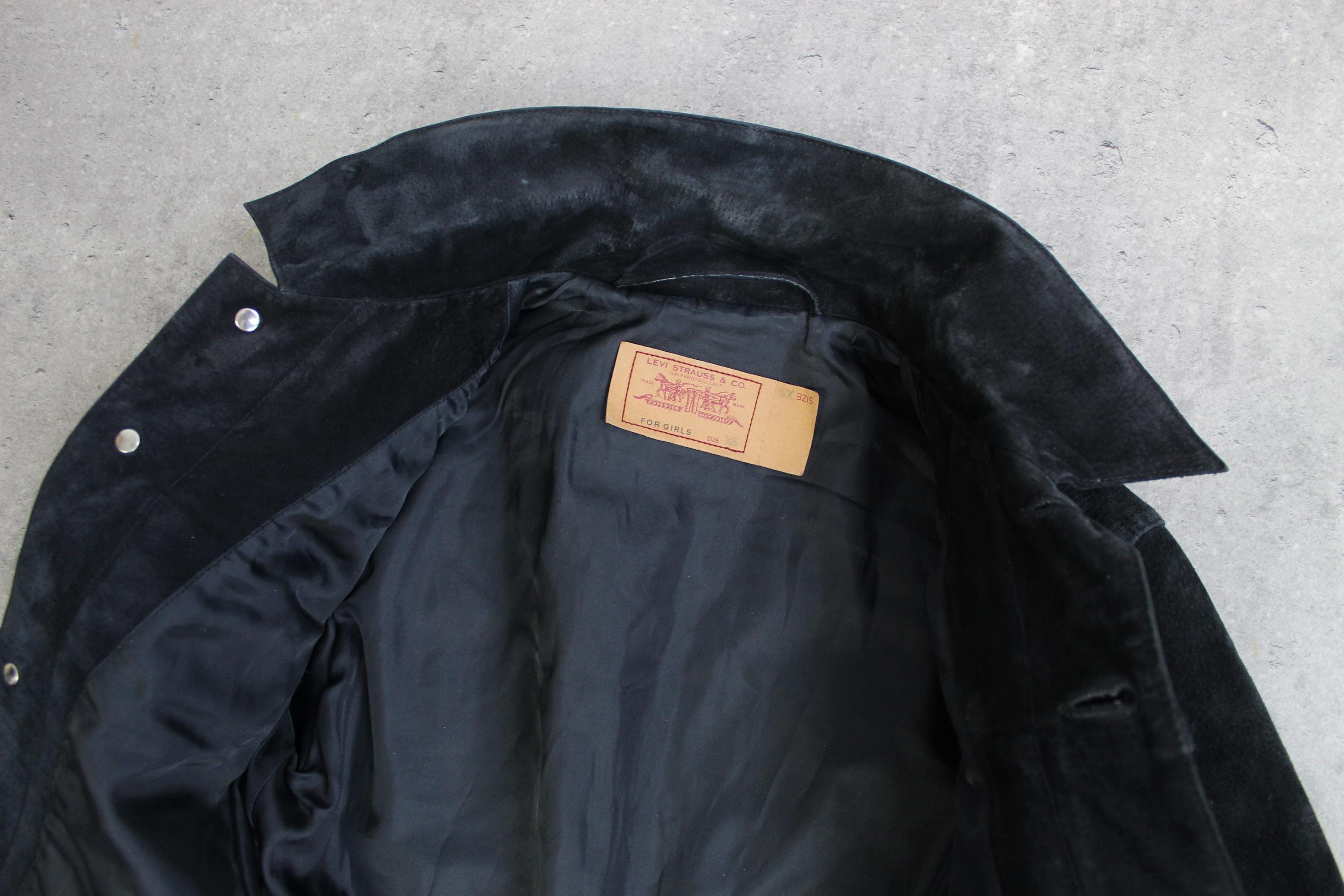 Vintage Levis Suede Jacket 70s Biker Trucker Black Button up