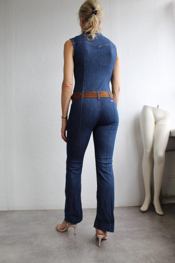 パンツ 60's USN Faded Design Jumpsuits Y2k Miss Sixty Denim Jumpsuit Collar Rave Stretchy Denim Jumpsuit