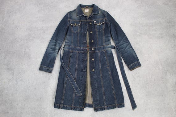 Vintage Y2k Miss Sixty Denim Dark Wash Trench Coat 00s Coat Jean