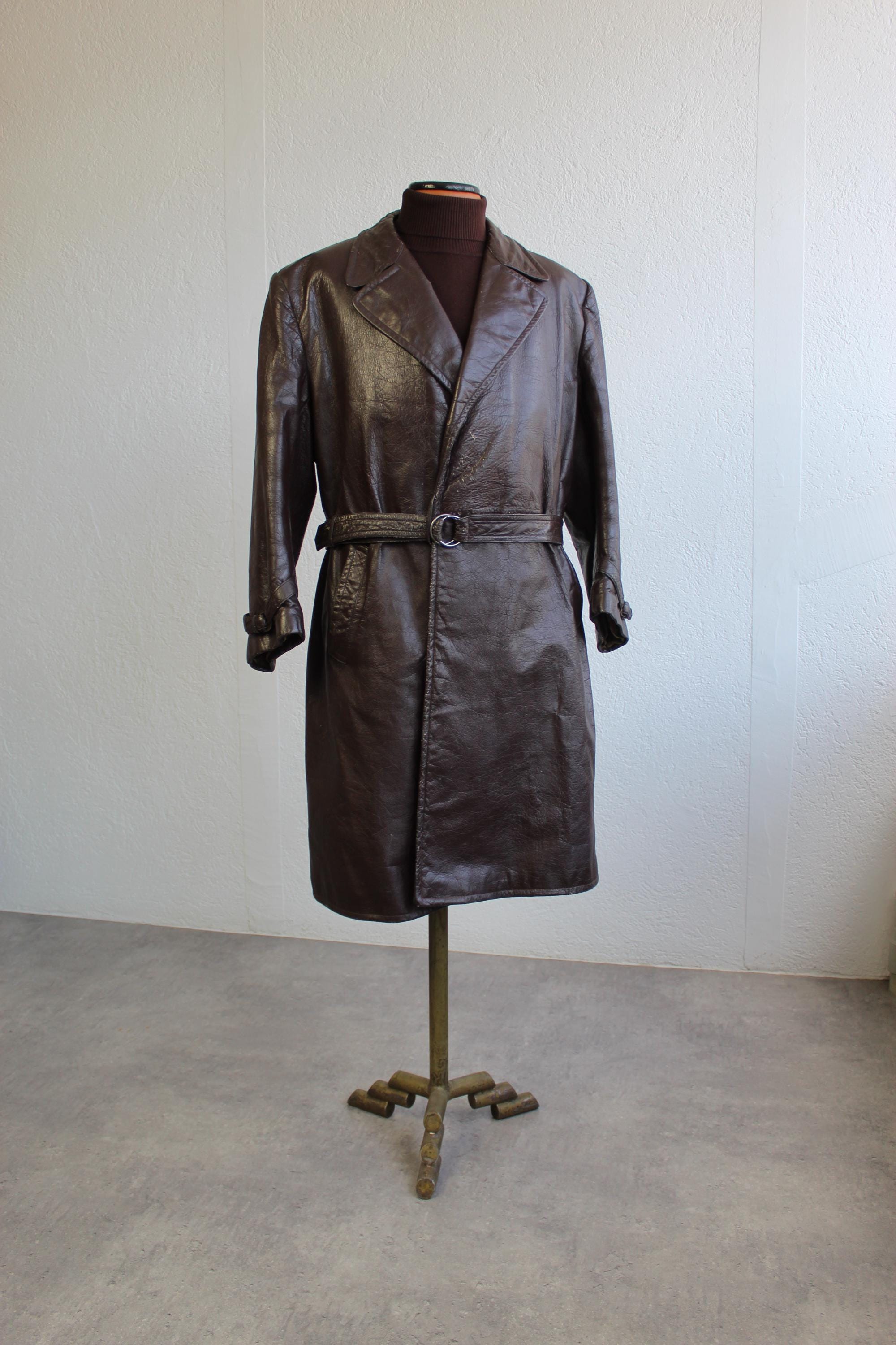 Vintage 1940s Leather Trench Coat - Etsy