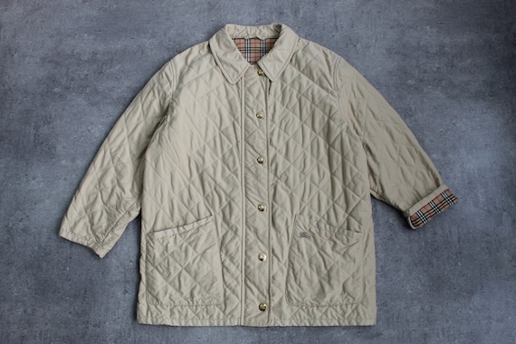 Burberry's Vintage Jacket Quilted Coat Womens Lightweight Jacket Beige Check Burberry Women Size Extra Large