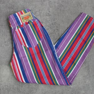 80s Vertical Striped Jean Pants Green Purple Yellow Multicolor Elastic  Waist Trousers High Waisted Slacks Tapered Leg Casual Vintage Large L - Etsy