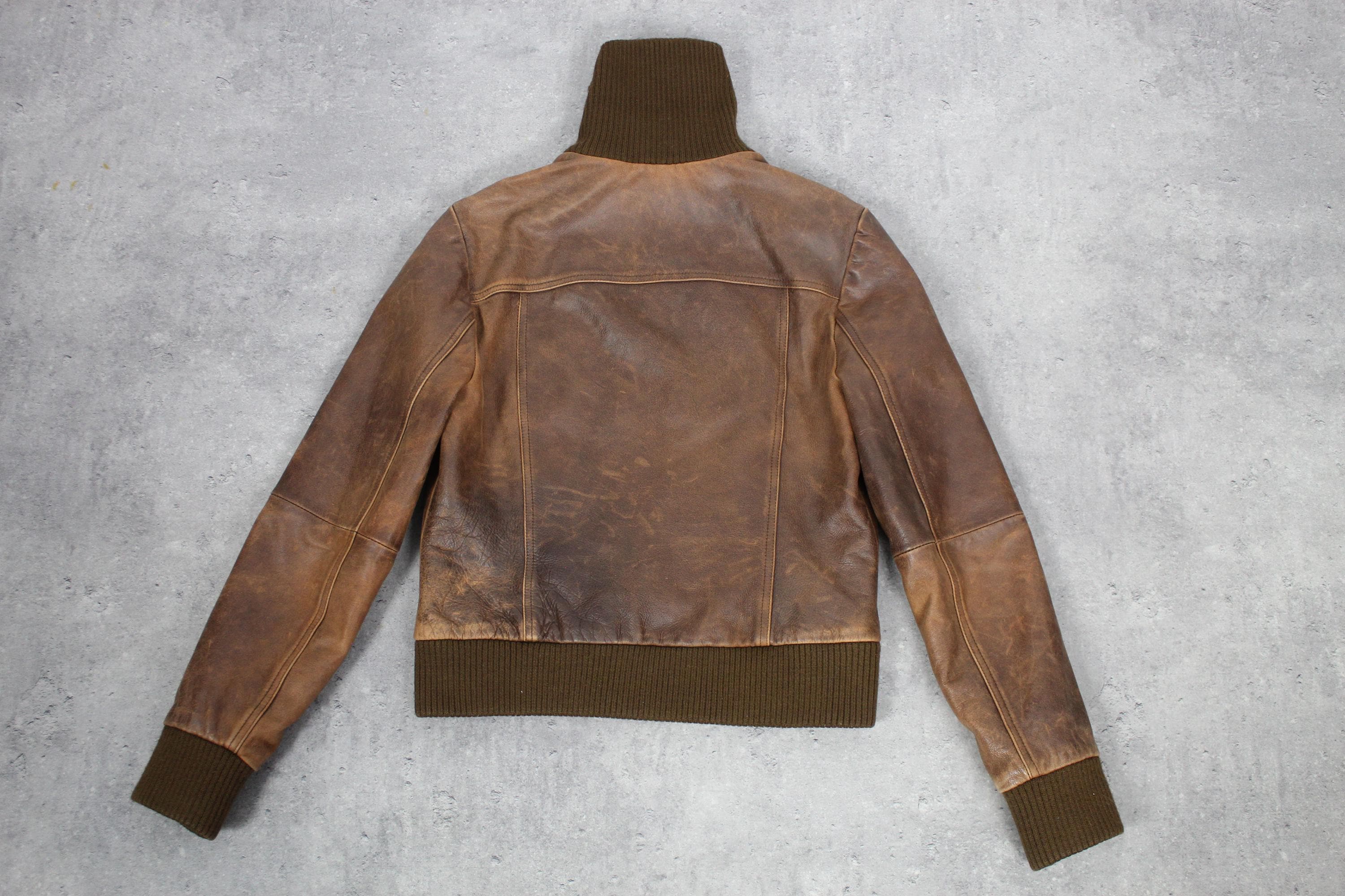 Vintage Y2K Leather Jacket Brown Distressed 2000s Jacket Cropped