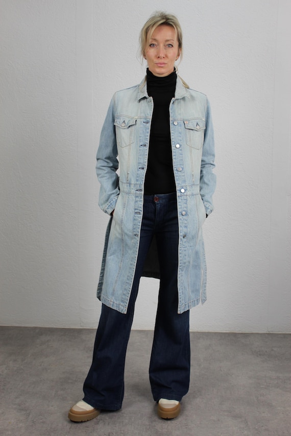 Y2k Miss Sixty Denim Light Wash Jean Coat 00s Faded Blue Belted