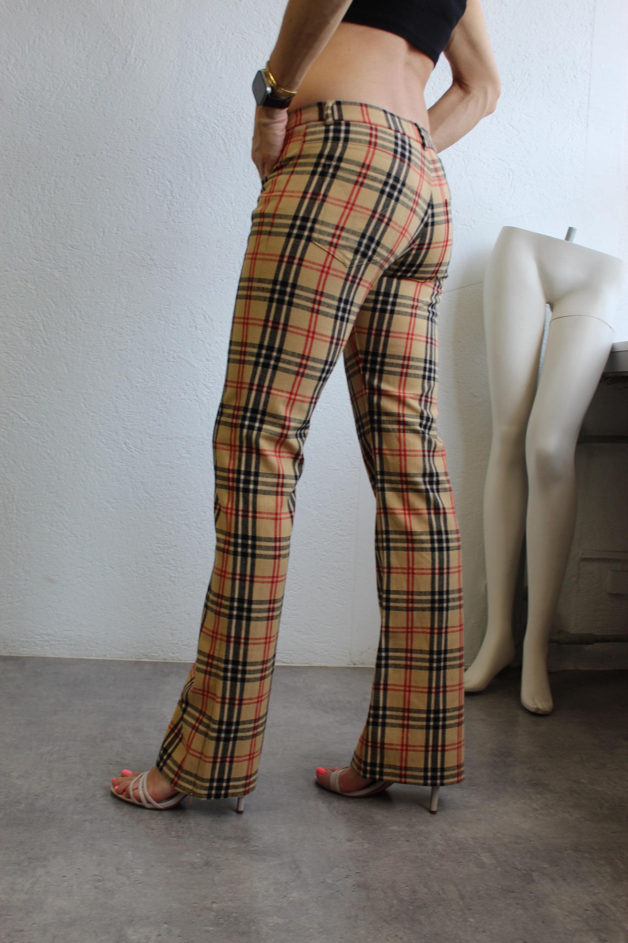 Flared Trousers Tartan High Waisted Pants CUBIC Women's Tartan