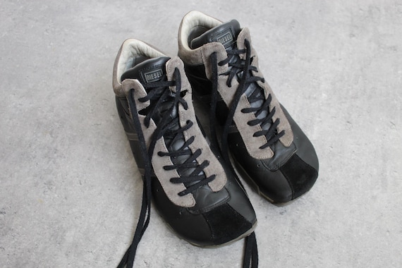 Y2K Diesel Square Black Leather Sneakers Boots EU41 UK8 US10 - Etsy