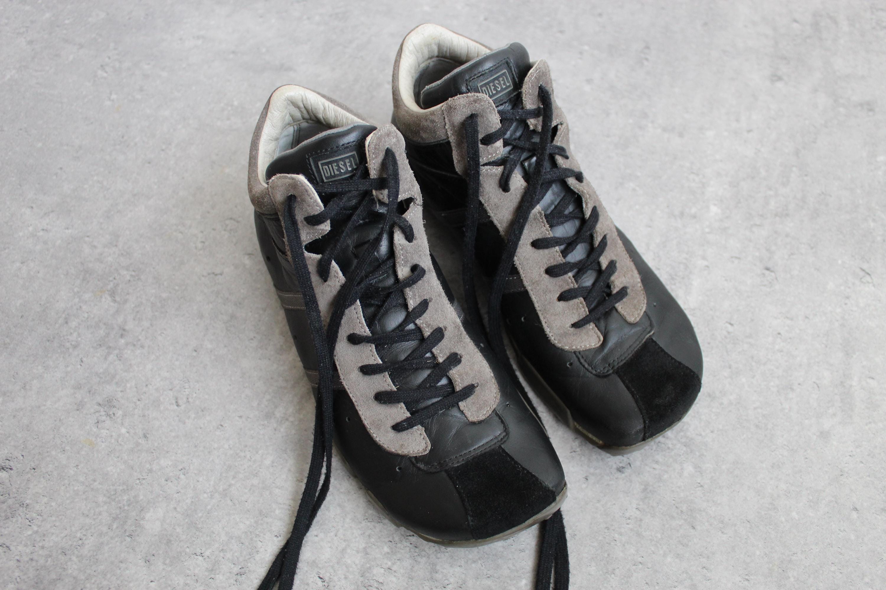 Y2K Diesel Square Black Leather Sneakers Boots EU41 UK8 US10 - Etsy