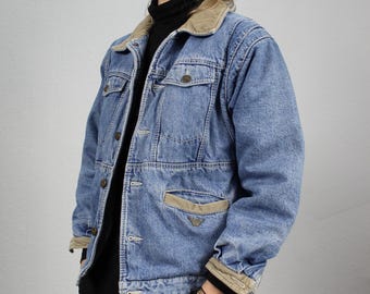 80's Armani Denim Bomber Jacket Blue Denim Coat Vintage Winter
