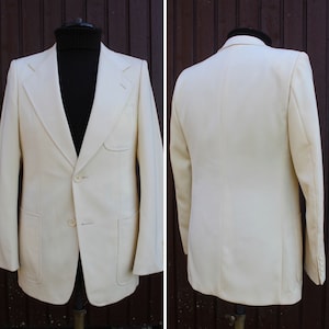 DEADSTOCK 70s Vintage Hugo Boss Ivory Blazer Cream Jacket Beige White Wool Italian Style Mod Wide Lapels Patch Pockets Preppy Basic 50