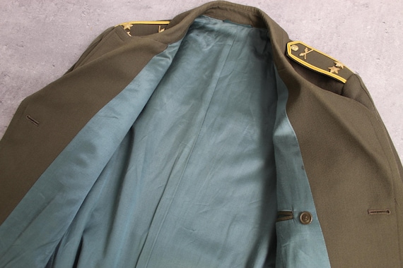 Manteau Militaire Homme Armée - Vert, Taille 36XS - Boutons Dorés, Tissu Poly/laine - Occasion Très Bon état