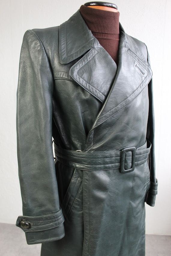 Vintage 40s Leather Trench Coat Motorcycle 1940s Horsehide Leather