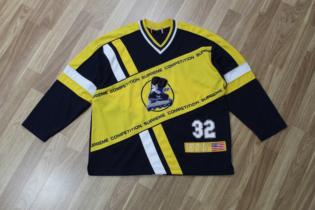 SUPREME メッシュJersey サイズs ネイビー　yellow Supreme Skate Jersey Athletic USA 32 Sports Shirt Women's Large