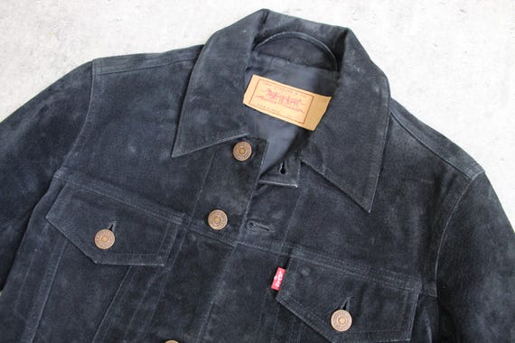 Vintage Levis Suede Jacket 70s Biker Trucker Black Button up