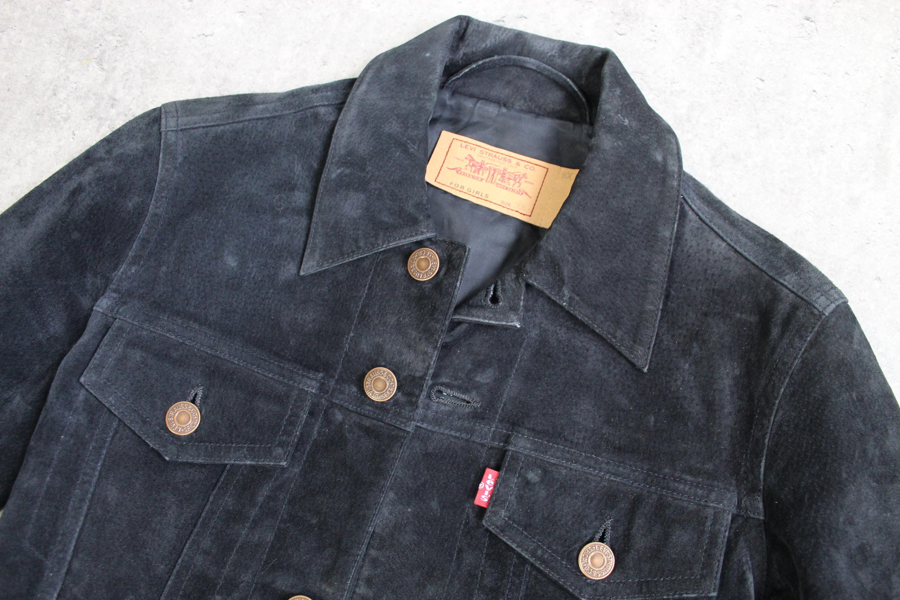 Vintage Levis Suede Jacket 70s Biker Trucker Black Button up