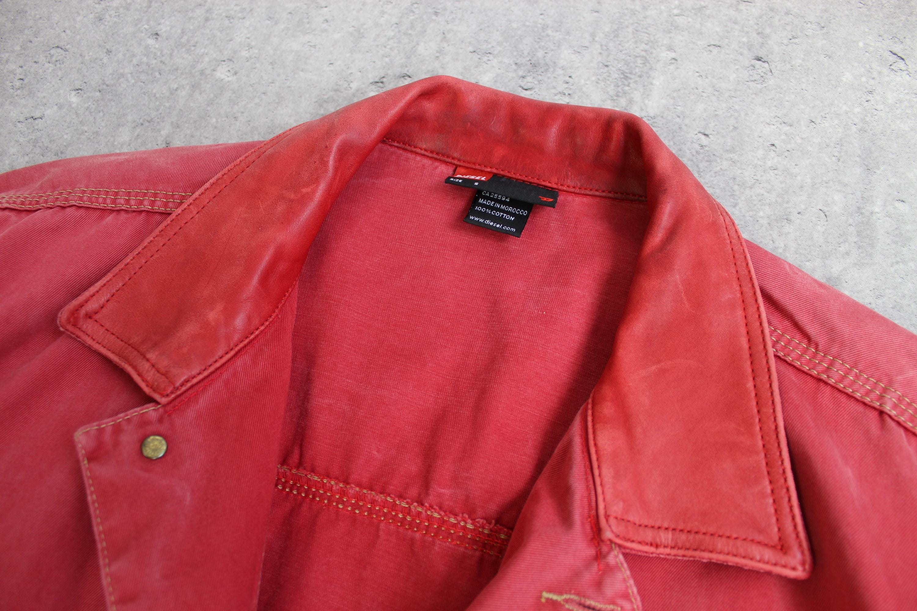 90s Diesel Red Denim Jacket Vintage Oversized Trucker Workwear