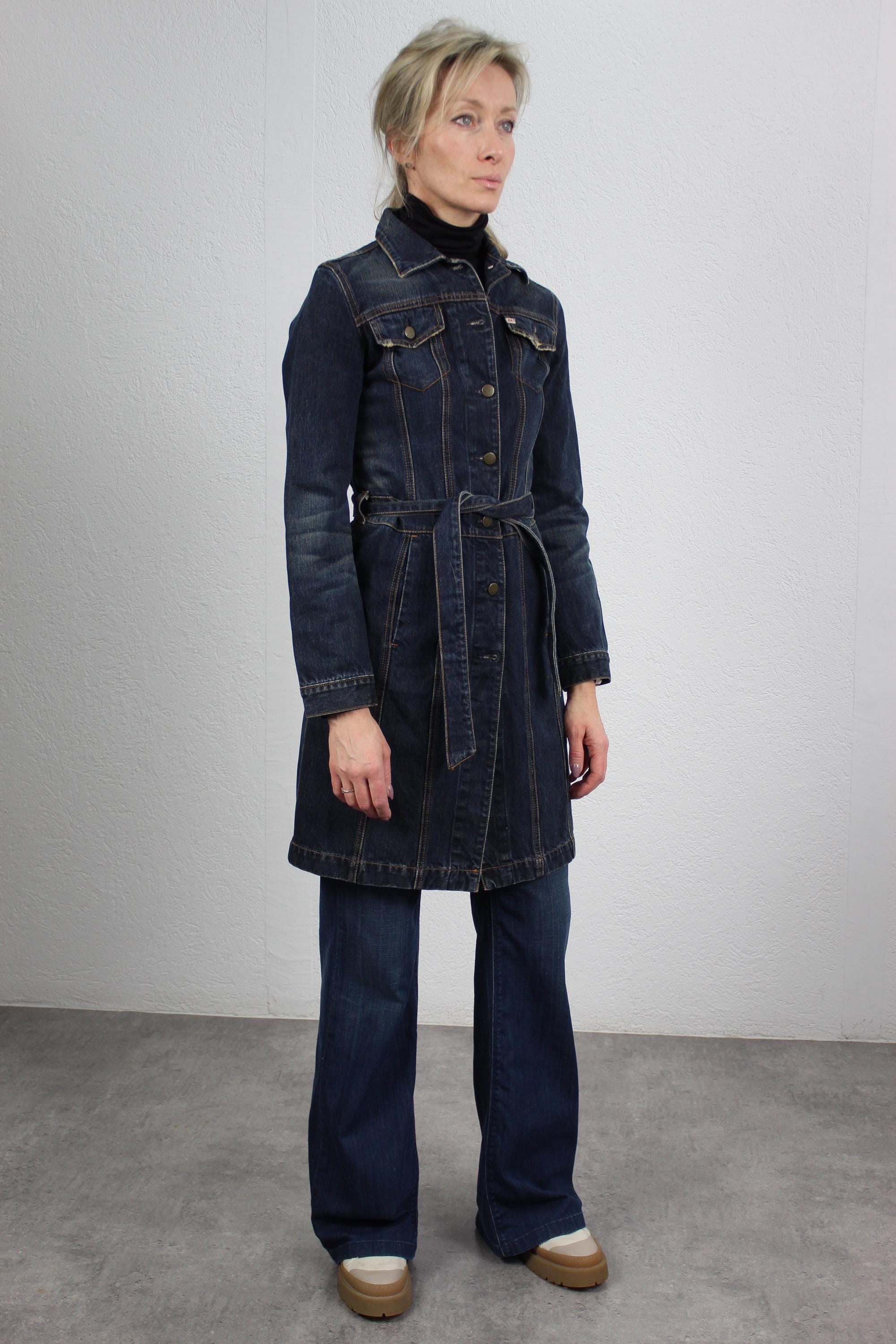 Vintage Y2k Miss Sixty Denim Dark Wash Trench Coat 00s Coat Jean