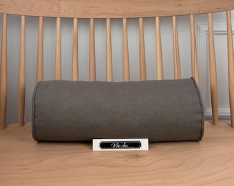 SALE! %100 Linen Brown Bolster Pillow Cover With Piping | Linen Bolster Cover | Round Bolster Pillow Cover | Yoga Cushion Cover | Any Size |