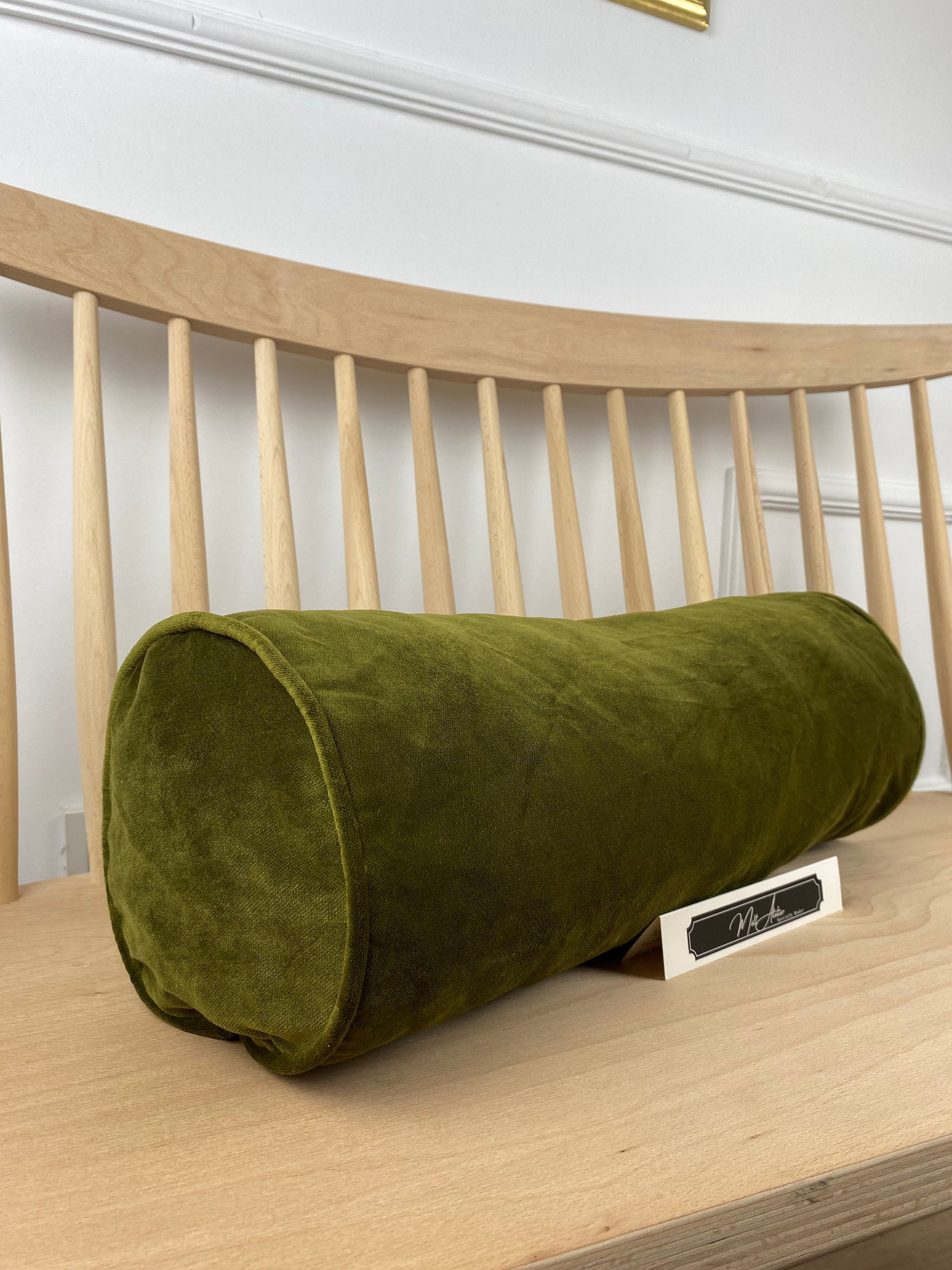 Green velvet bolster pillow hotsell