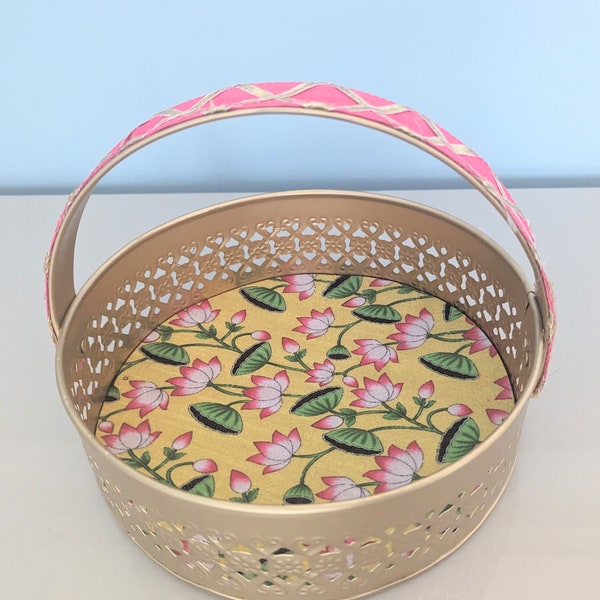 Metal tray basket  , housewarming ,return gift, gifting basket, decorative basket ,pooja basket