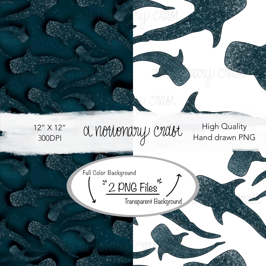 Whale Shark Seamless Pattern Hand Drawn 300 DPI 12x12 PNG Ocean Animal ...