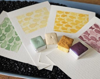 Set printemps 4 demi godets aquarelle artisanales watercolors acuarela