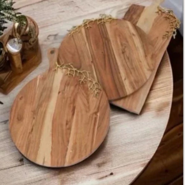 Wood Charcuterie Board with Gold Coral Design (3 Styles)