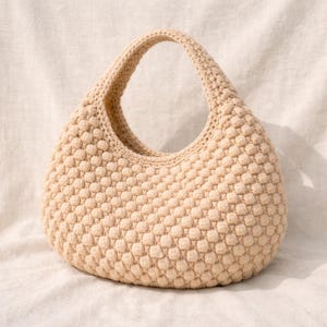 Patrón Crochet Aida Bolso Hobo de Algodón, Bolso Pequeño Punto Bobble, Tutorial PDF DIY, Bolso Femenino de Verano, Regalo para Ella