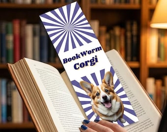 Bookworm Corgi Bookmark, Smiling Corgi, Premium Paper